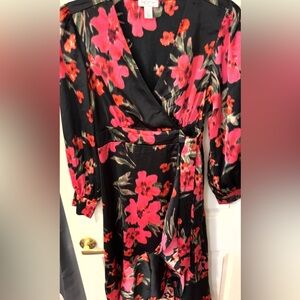 Sofia by Sofia Vergara Black and Pink Floral Long Sleeve Dress